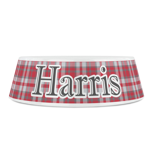 Red & Gray Plaid Plastic Pet Bowls - Small - FRONT