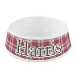 Red & Gray Plaid Plastic Dog Bowl - Small (Personalized)