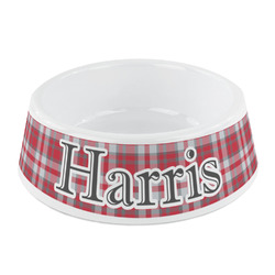 Red & Gray Plaid Plastic Dog Bowl - Small (Personalized)