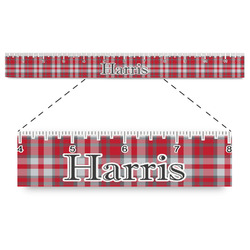 Red & Gray Plaid Plastic Ruler - 12" (Personalized)