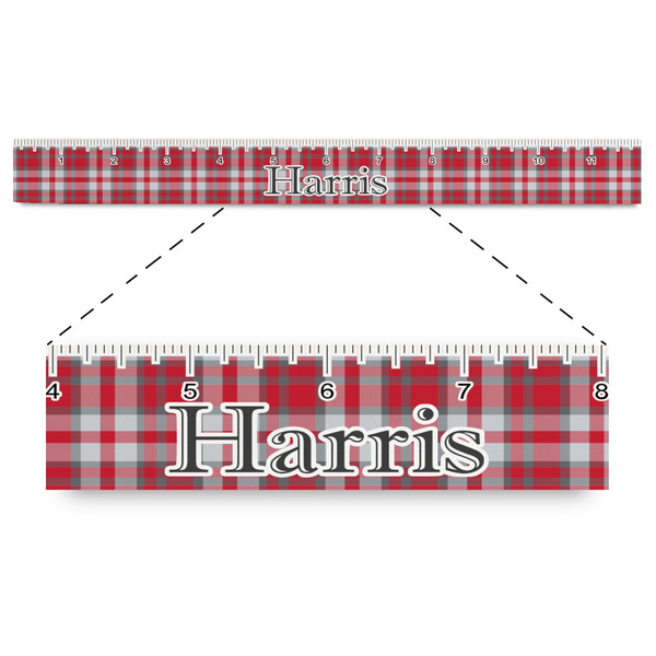 Custom Red & Gray Plaid Plastic Ruler - 12" (Personalized)