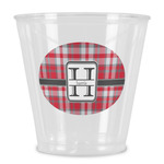 Red & Gray Plaid Plastic Shot Glass (Personalized)