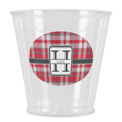 Red & Gray Plaid Plastic Shot Glass (Personalized)