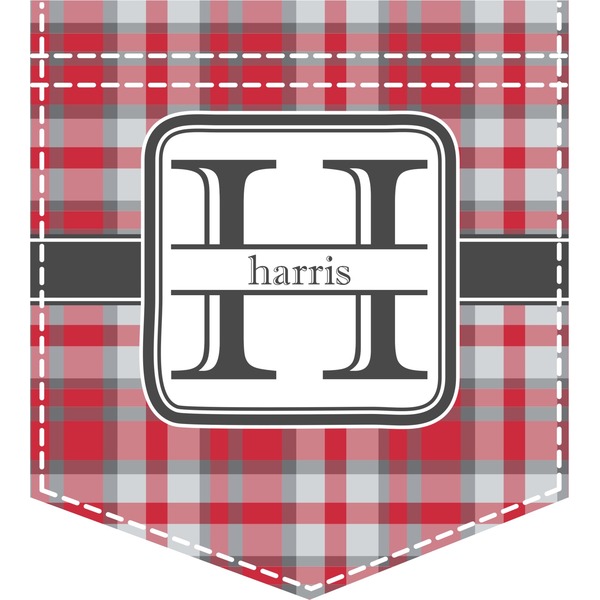 Custom Red & Gray Plaid Iron On Faux Pocket (Personalized)