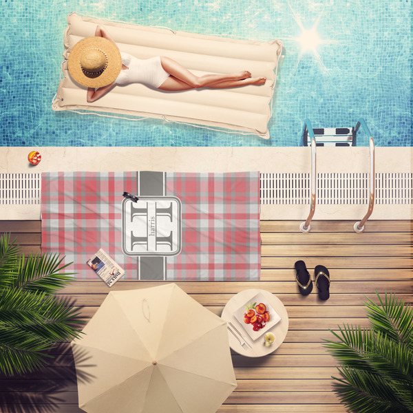 Red & Gray Plaid Pool Towel Lifestyle