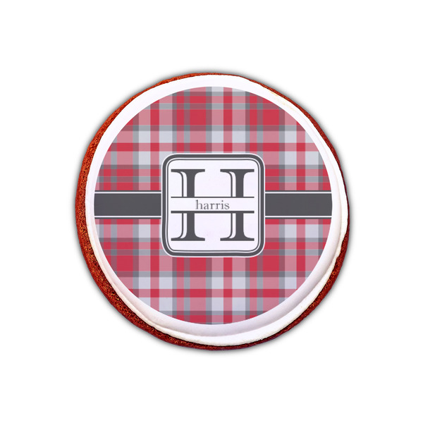 Red & Gray Plaid Printed Icing Circle - XSmall - On Cookie