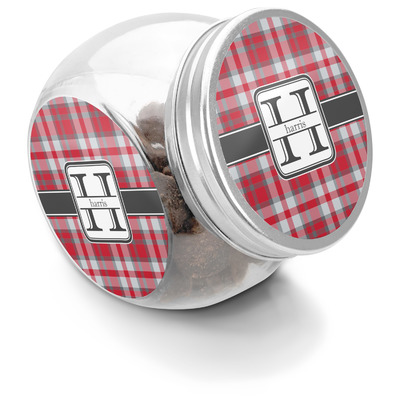 Custom Red & Gray Plaid Puppy Treat Jar (Personalized)