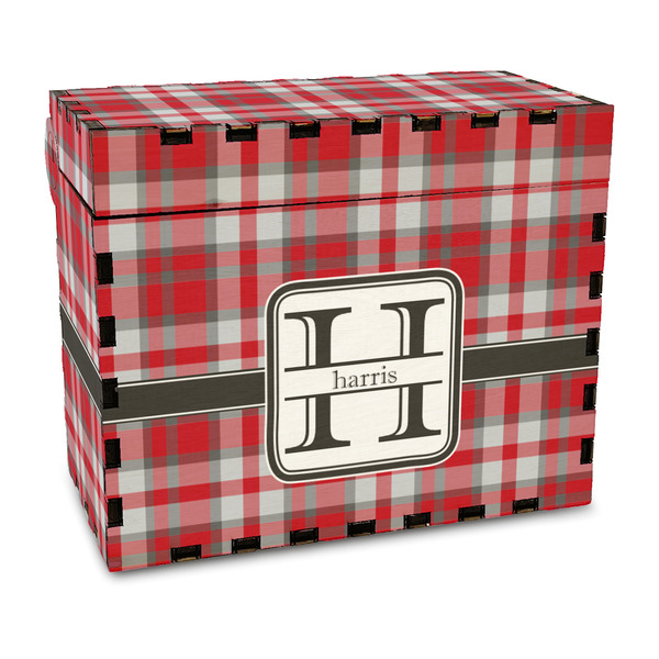 Custom Red & Gray Plaid Wood Recipe Box - Full Color Print (Personalized)