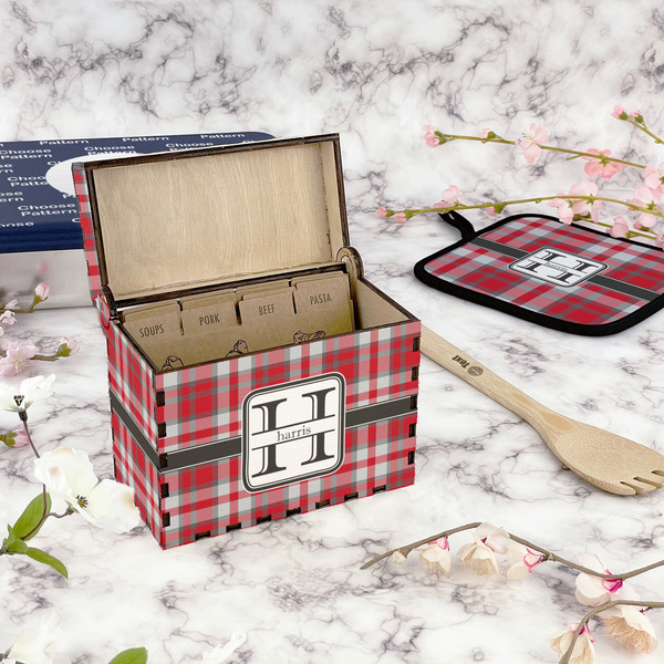 Red & Gray Plaid Recipe Box - Full Color - In Context