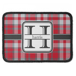 Red & Gray Plaid Iron On Rectangle Patch w/ Name and Initial