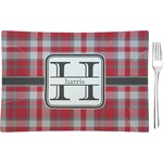 Red & Gray Plaid Rectangular Glass Appetizer / Dessert Plate - Single or Set (Personalized)