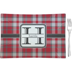 Red & Gray Plaid Glass Rectangular Appetizer / Dessert Plate (Personalized)