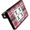 Red & Gray Plaid Rectangular Car Hitch Cover w/ FRP Insert (Angle View)