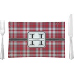 Red & Gray Plaid Rectangular Glass Lunch / Dinner Plate - Single or Set (Personalized)