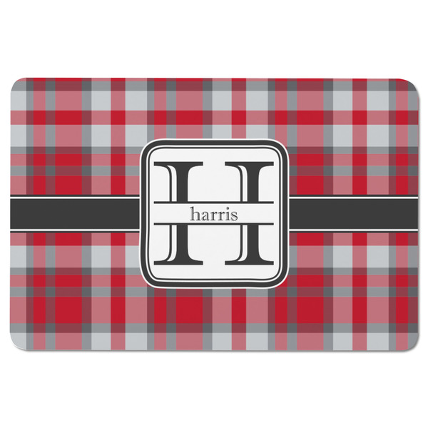 Red & Gray Plaid Rectangular Fridge Magnet - FRONT