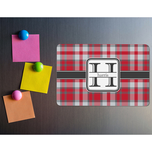 Red & Gray Plaid Rectangular Fridge Magnet - LIFESTYLE