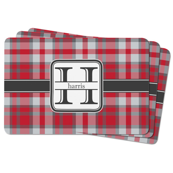 Red & Gray Plaid Rectangular Fridge Magnet - THREE