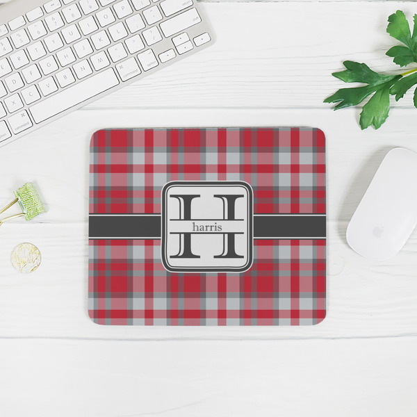 Red & Gray Plaid Rectangular Mouse Pad - LIFESTYLE 2