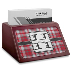 Red & Gray Plaid Red Mahogany Business Card Holder (Personalized)