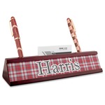 Red & Gray Plaid Red Mahogany Nameplate with Business Card Holder (Personalized)