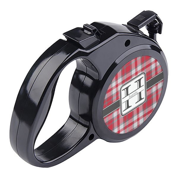 Red & Gray Plaid Retractable Dog Leash - Angle