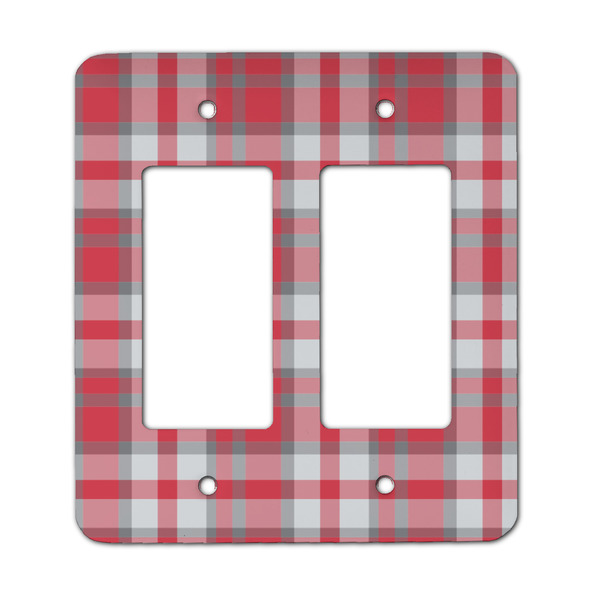 Custom Red & Gray Plaid Rocker Style Light Switch Cover - Two Switch