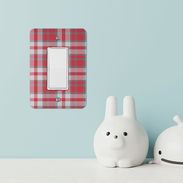 Red & Gray Plaid Rocker Light Switch Covers - Single - IN CONTEXT