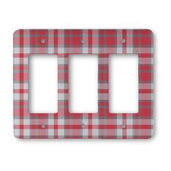 Red & Gray Plaid Rocker Style Light Switch Cover - Three Switch