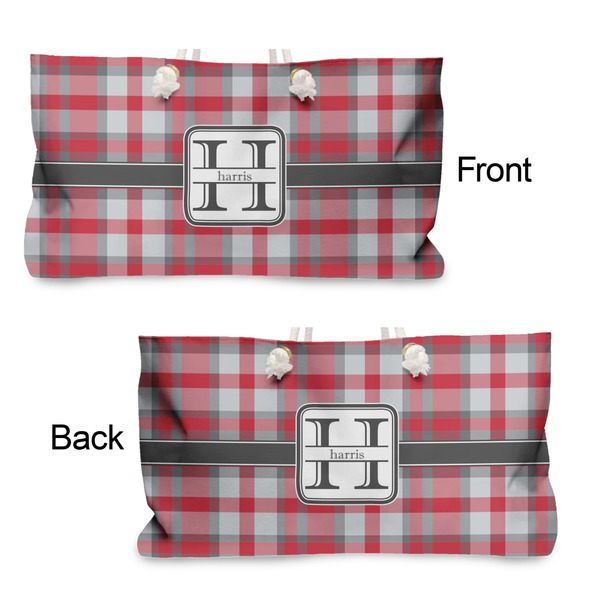 Red & Gray Plaid Large Rope Tote - From & Back View