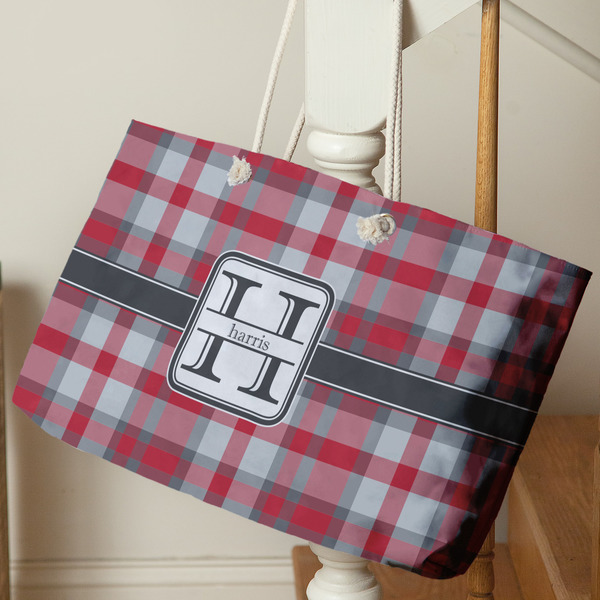 Red & Gray Plaid Large Rope Tote - Life Style