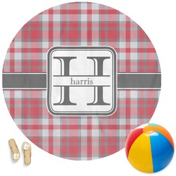 Red & Gray Plaid Round Beach Towel (Personalized)