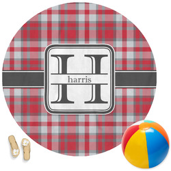 Red & Gray Plaid Round Beach Towel (Personalized)