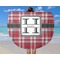 Red & Gray Plaid Round Beach Towel - In Use