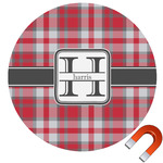 Red & Gray Plaid Round Car Magnet - 10" (Personalized)