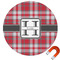Red & Gray Plaid Round Car Magnet
