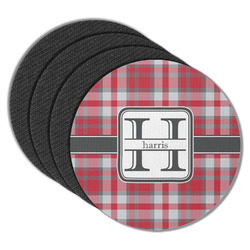 Red & Gray Plaid Round Rubber Backed Coasters - Set of 4 (Personalized)