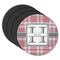 Red & Gray Plaid Round Coaster Rubber Back - Main