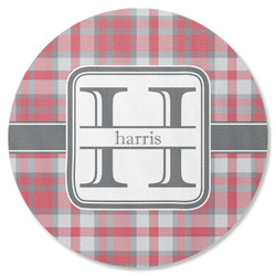 Red & Gray Plaid Round Rubber Backed Coaster (Personalized)