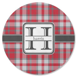 Red & Gray Plaid Round Rubber Backed Coaster (Personalized)
