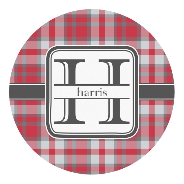 Custom Red & Gray Plaid Round Decal (Personalized)