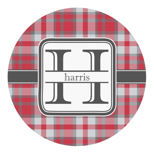 Custom Red & Gray Plaid Round Decal - Small (Personalized)