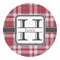 Red & Gray Plaid Round Decal