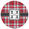 Red & Gray Plaid Round Fridge Magnet - FRONT