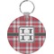 Red & Gray Plaid Round Plastic Keychain (Personalized)