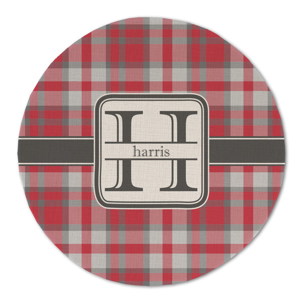 Red & Gray Plaid Round Linen Placemats - FRONT (Double Sided)