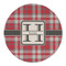 Red & Gray Plaid Round Linen Placemats - FRONT (Double Sided)