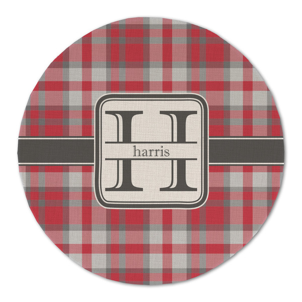 Custom Red & Gray Plaid Round Linen Placemat - Single Sided (Personalized)