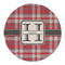 Red & Gray Plaid Round Linen Placemats - FRONT (Single Sided)