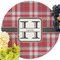 Red & Gray Plaid Round Linen Placemats - Front (w flowers)