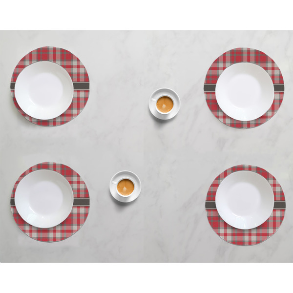Red & Gray Plaid Round Linen Placemats - LIFESTYLE (set of 4)